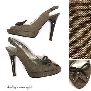 STELLA McCARTNEY Bronze SHIMMER Canvas Bow Heel 36